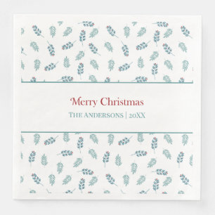 Teal Mistletoe Christmas  Napkin