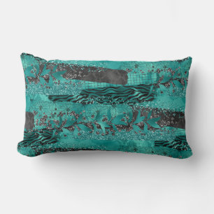 Teal Mixed Print Lumbar Pillow