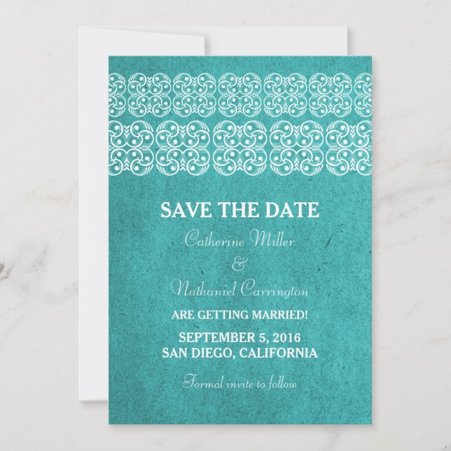 Teal Modern Bohemian Save the Date Invite (Front)