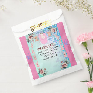 Teal Modern Boho Floral Elegant Baby Girl Shower  Favour Bag