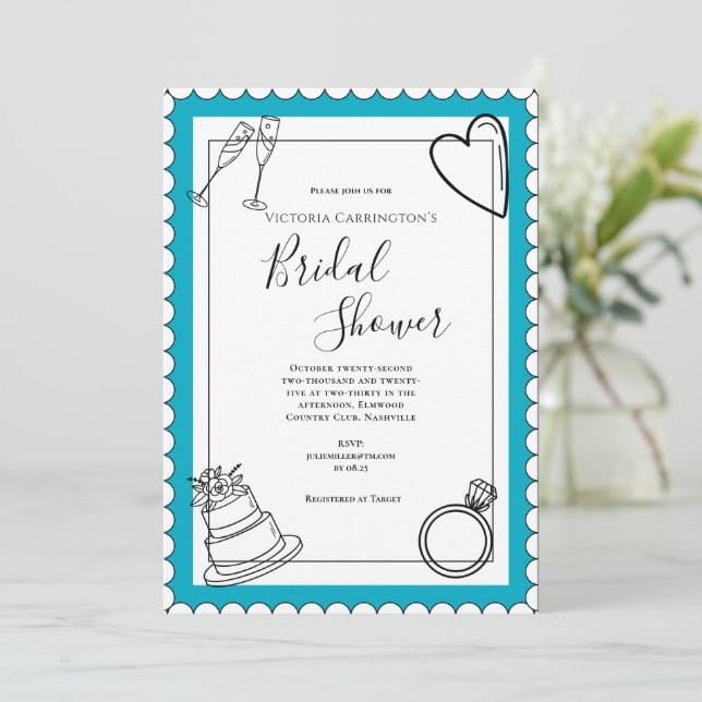 Teal Modern Bridal Shower Invitation (Standing Front)