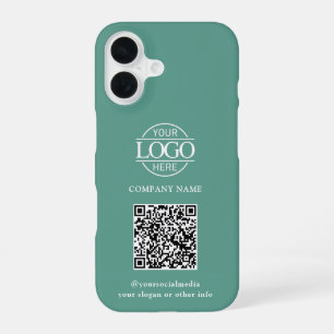 Teal Modern Business Logo & QR Code Promotional iPhone 16 Case