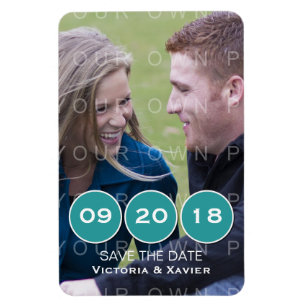 Teal Modern Circles Photo Save the Date Magnet