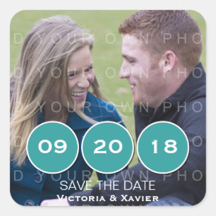 Teal Modern Circles Photo Save the Date Stickers