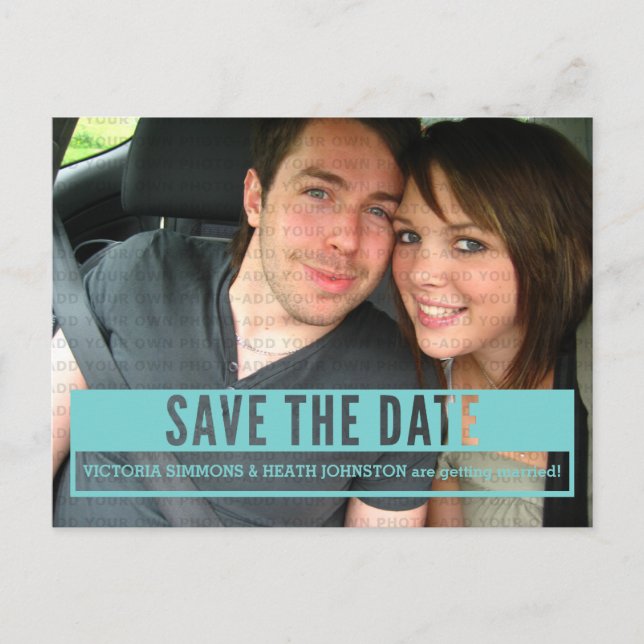 Teal Modern Cut Out Save the Date Postcard (Front)