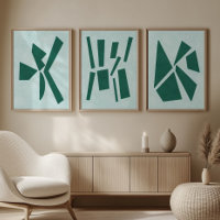 Teal Modern Gouache Print Polygon Forms