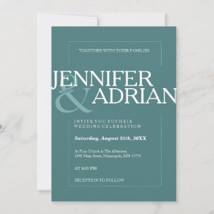 Teal Modern Minimal Simple Wedding  Invitation