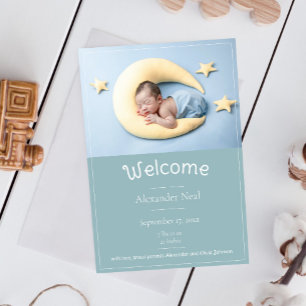 Teal Modern Photo Birth Announcement