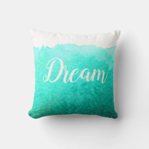 Teal modern simple ocean beach design with dream throw pillow
