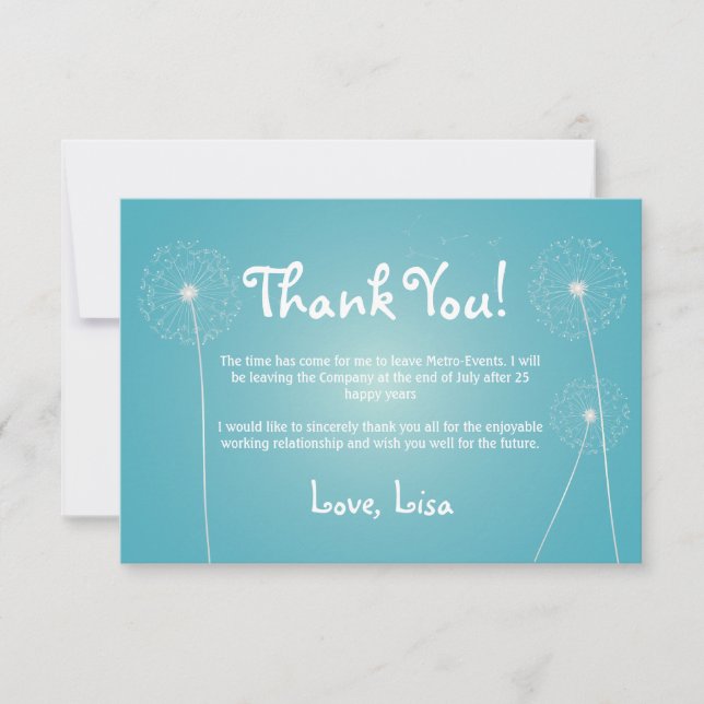 Teal, moderne, pissenlit, cartes de Merci (Devant)