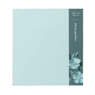 Teal Monochromatic Blooms Floral Custom Notepad