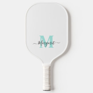 Teal Monogram Boho Chic Script Name Pickleball Paddle