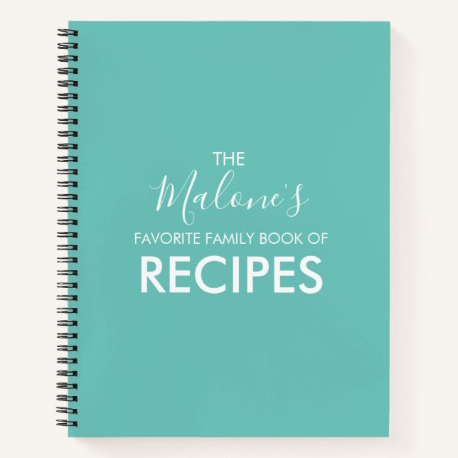 Teal Monogram Family Cookbook Notebook (Front)