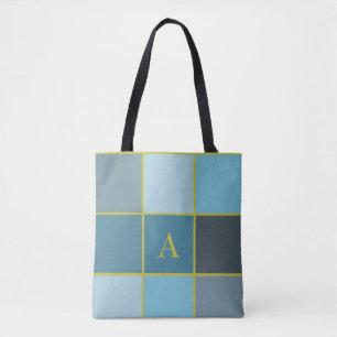Teal Monogram Geometric Tote Bag