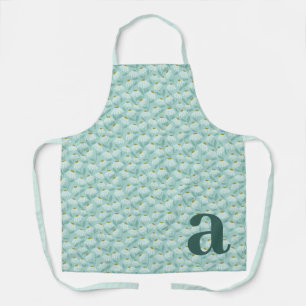 Teal Monogram Initial Daisies Floral Pattern Apron