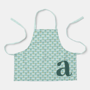 Teal Monogram Initial Daisies Floral Pattern Apron