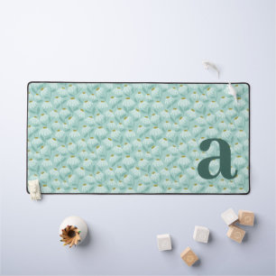Teal Monogram Initial Daisies Floral Pattern Desk Mat