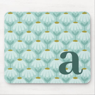Teal Monogram Initial Daisies Floral Pattern Mouse Pad
