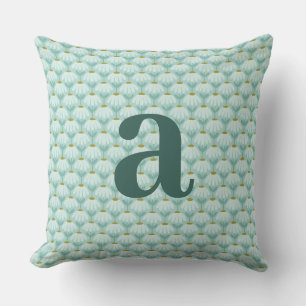 Teal Monogram Initial Daisies Floral Pattern Throw Pillow