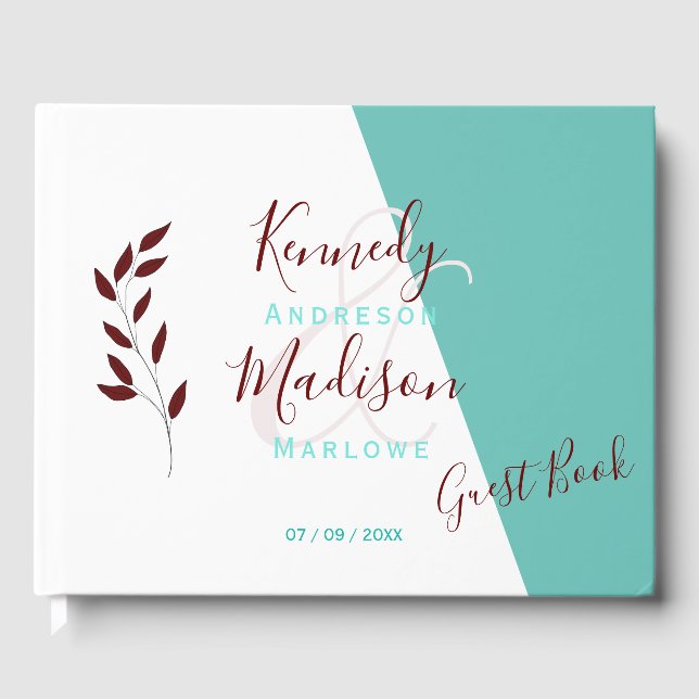 Teal Monogram 💍 Modern Geometric Elegance   Guest Book (Front)
