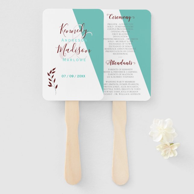 Teal Monogram 💍 Modern Geometric Elegance   Hand Fan (Front and Back)