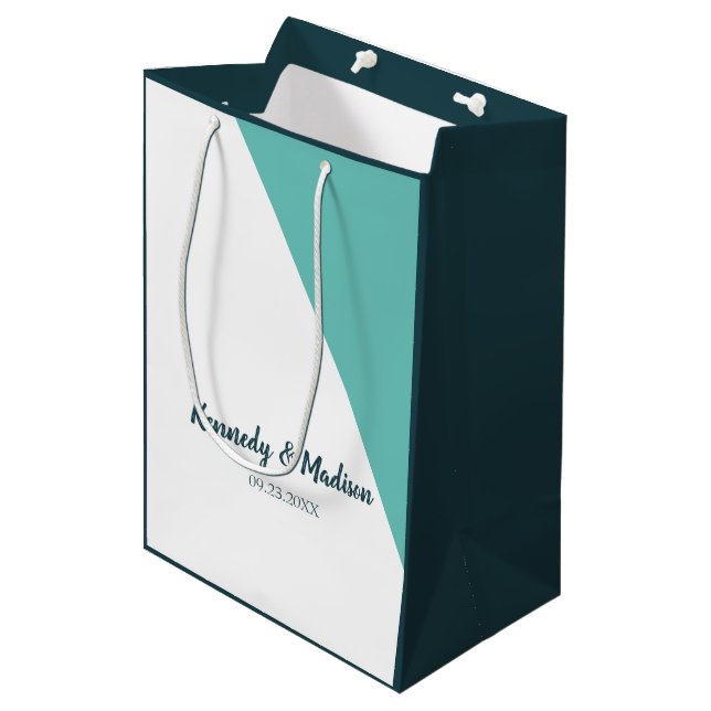Teal Monogram 💍 Modern Geometric Elegance  Medium Gift Bag (Front Angled)