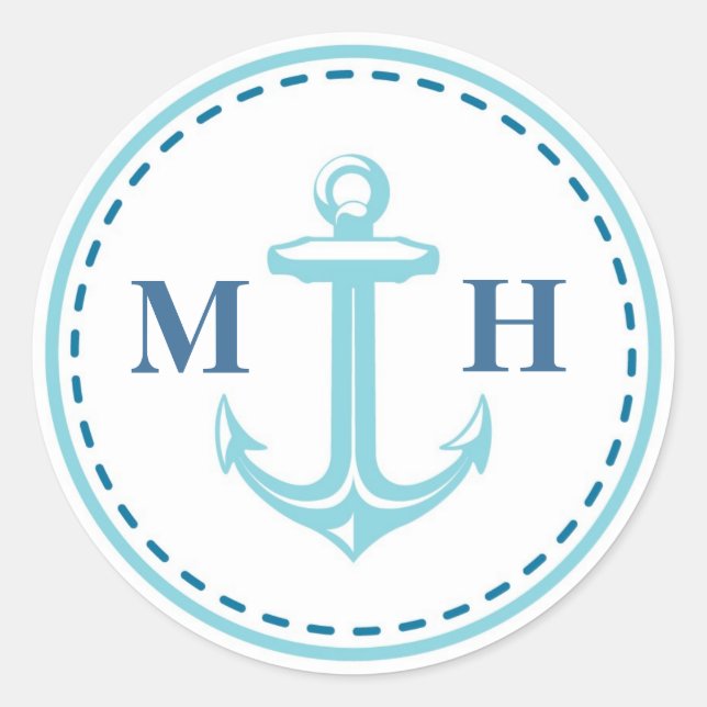 Teal Monogram Nautical Theme Envelope Seals (Front)