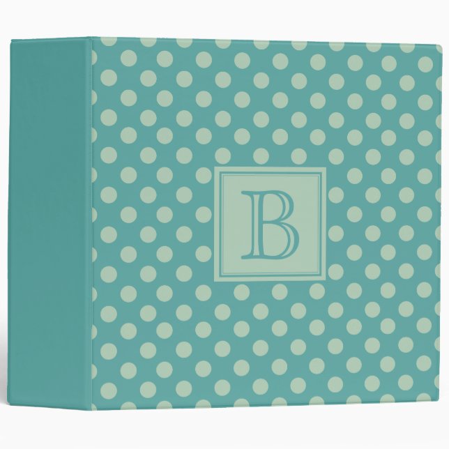 Teal Monogram Polka Dot Pattern Binder (Front/Spine)