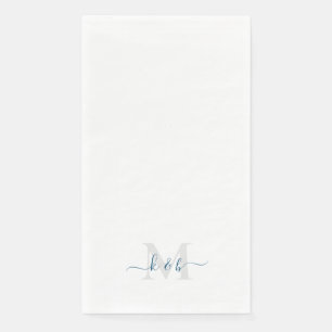 Teal Monogram Swash Script White Napkin