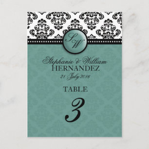 Teal Monogram Wedding Reception Table Number Postcard