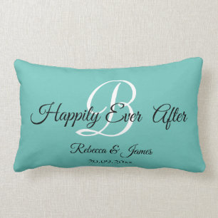 Teal  Monogrammed Happily Ever After Lumbar Pillow