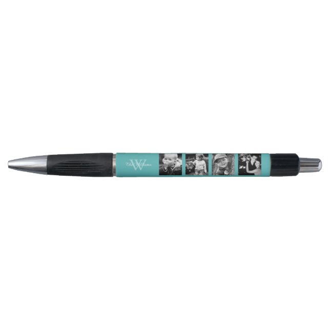 Teal Monogrammed Photo Collage Pen (Front)