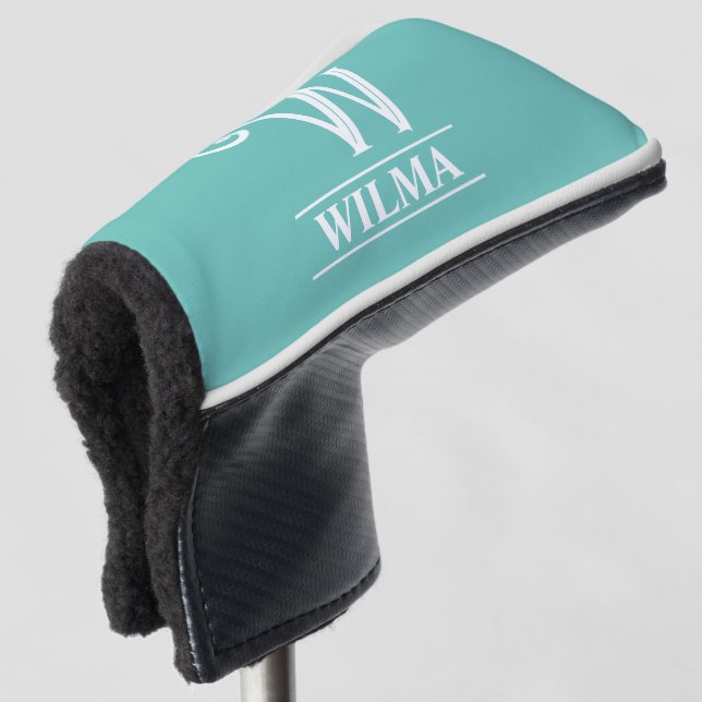 Teal Monogrammed Putter Golf Head Cover (3/4 Front)
