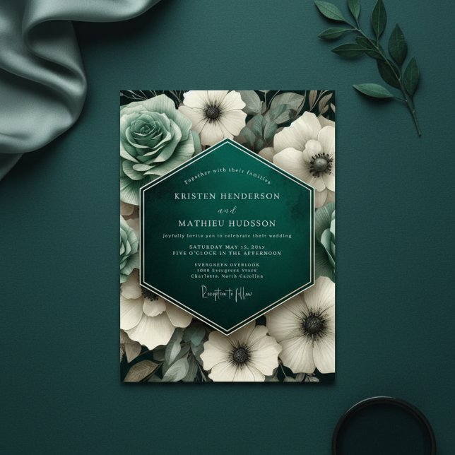 Teal Moody Floral Opulence Wedding Invitation (Creator Uploaded)