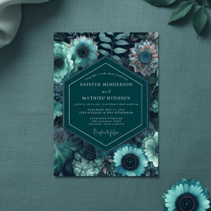Teal Moody Floral Romantic Wedding Invitation