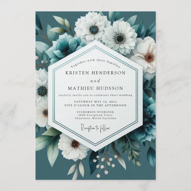 Teal Moody Winter Wedding Invitation (Front)