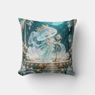 Teal Moon Jellyfish Pearl Theatre Throw Pillow