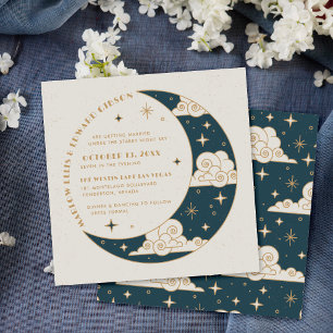 Teal Moon & Stars Celestial Wedding Invitation