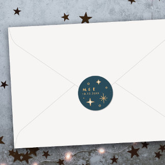 Teal Moon & Stars Celestial Wedding Sticker