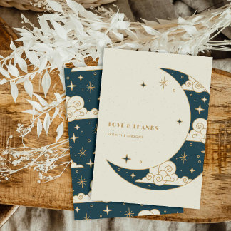 Teal Moon & Stars Celestial Wedding Thank You Card