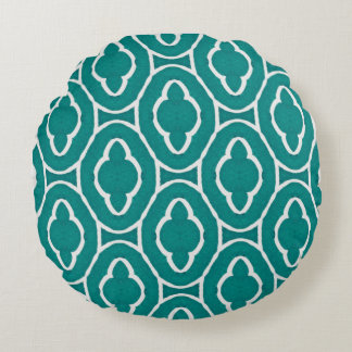  Teal Moroccan Trellis Pattern Round Pillow