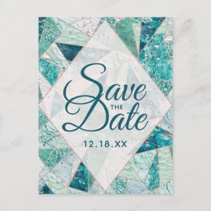 Teal Mosaic Marble Triangles Save the Date Announcement Postcard