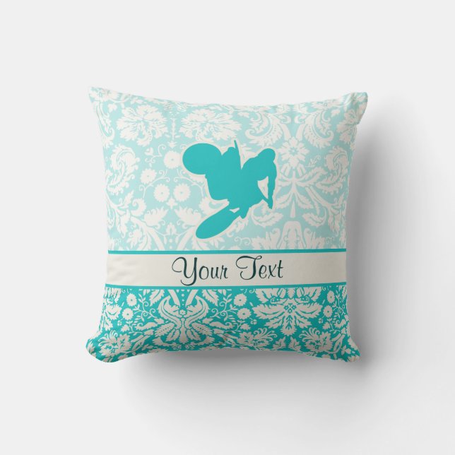 Teal Motocross Whip Throw Pillow (Front)