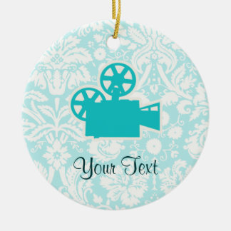 Teal Movie Camera Ceramic Ornament