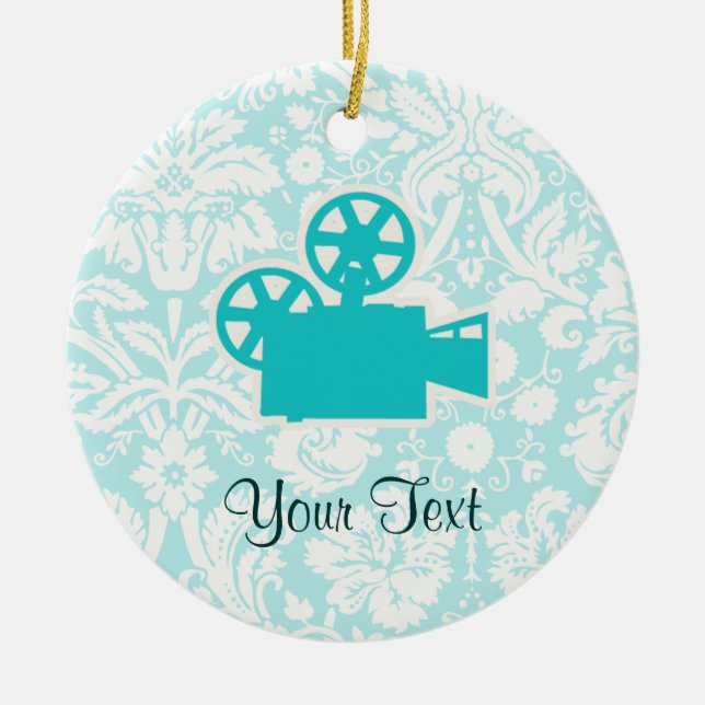 Teal Movie Camera Ceramic Ornament (Front)