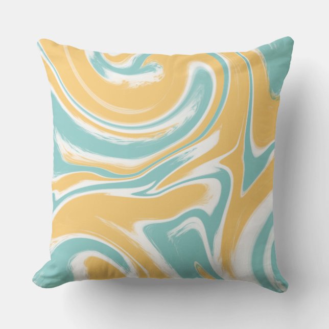 Teal Mustard Swirl Art decor Throw Pillow (Front)