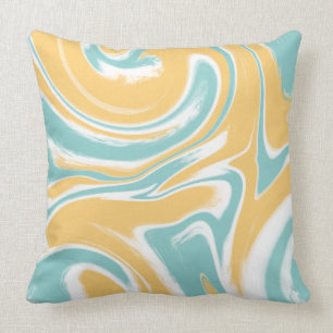 Teal Mustard Swirl Art decor Throw Pillow
