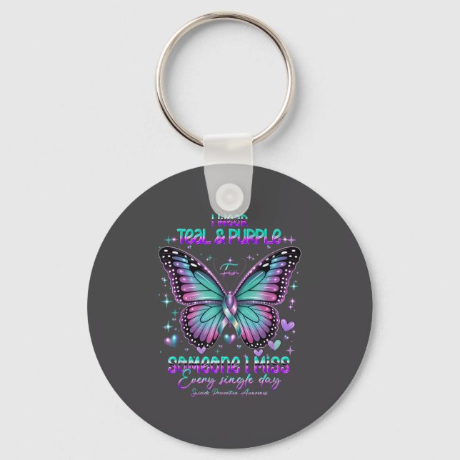 Teal N Purple Butterfly Suicide Prevention Awarene Keychain (Front)