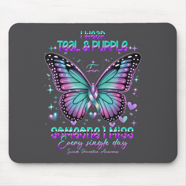 Teal N Purple Butterfly Suicide Prevention Awarene Mouse Pad (Front)