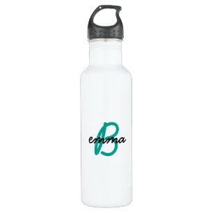 Teal Name   Modern Cyan Trendy Initial Green 710 Ml Water Bottle